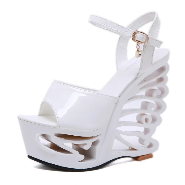 Unique Noire Club de carnaval Sandales Femme 2020 Bride Cheville 15 cm Compensées Peep Toes / Bout Ouvert Sandales
