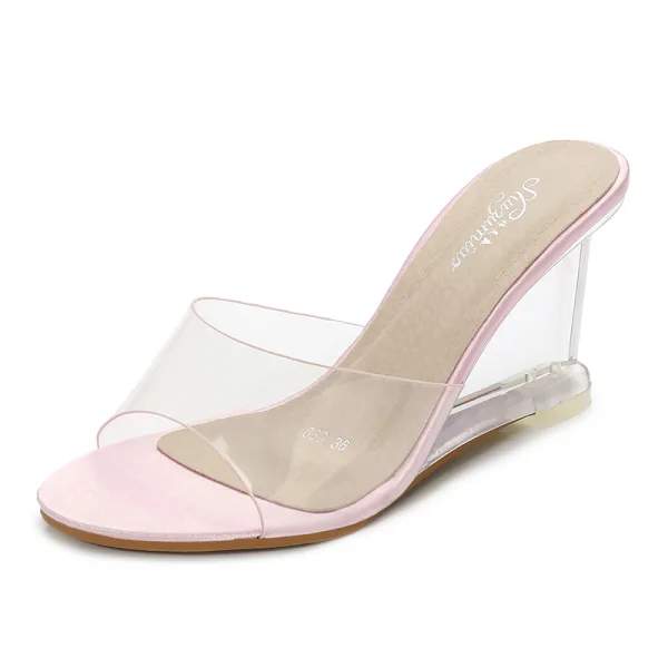Transparent Silver Street Wear Womens Sandals 2020 8 cm Wedges Open / Peep Toe Sandals