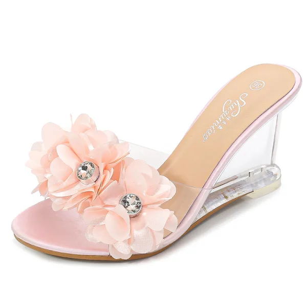Simple Noire Vêtement de rue Sandales Femme 2020 Appliques Faux Diamant 8 cm Compensées Peep Toes / Bout Ouvert Sandales