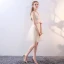 Chic / Beautiful Champagne Bridesmaid Dresses 2018 A-Line / Princess Bow Lace Sleeveless Backless Short Wedding Party Dresses