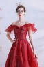 Sparkly Fashion Red Prom Dresses 2021 A-Line / Princess Off-The-Shoulder Handmade  Beading Crystal Rhinestone Short Sleeve Backless Floor-Length / Long Formal Dresses