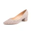Glittrande Silver Paljetter Brudskor 2020 7 cm Tjocka Klackar Spetsiga Bröllop Pumps