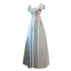 Elegant Sky Blue Satin Homecoming Graduation Dresses Prom Dresses 2021 A-Line / Princess Square Neckline Glitter Sequins Embroidered Short Sleeve Backless Floor-Length / Long