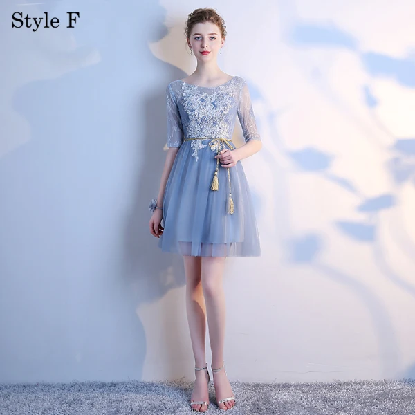 Chic / Beautiful Summer Sky Blue Bridesmaid Dresses 2018 A-Line / Princess Appliques Lace Bow Backless Short Wedding Party Dresses