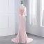 Chic / Belle Rose Bonbon Robe De Soirée 2018 Trompette / Sirène Dentelle Fleur Perlage Noeud Encolure Dégagée 1/2 Manches Dos Nu Train De Balayage Robe De Ceremonie