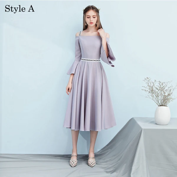 Simple Gris Robe Demoiselle D'honneur 2018 Princesse Sans Manches Dos Nu Thé Longueur Robe Pour Mariage