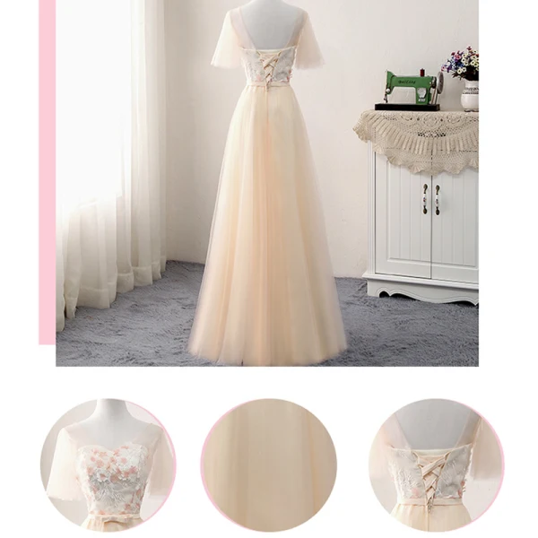 Chic / Beautiful Champagne Bridesmaid Dresses 2018 A-Line / Princess Appliques Bow Lace Backless Floor-Length / Long Wedding Party Dresses