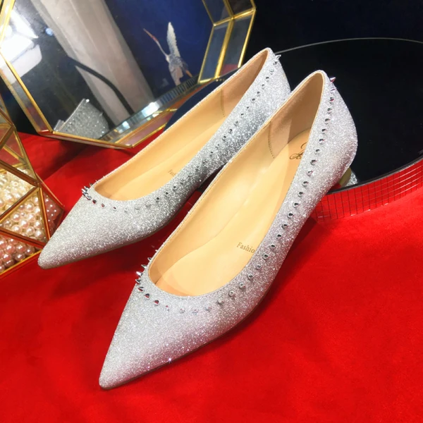 Glitter Goud Glans Avond Platte Damesschoenen 2020 Rhinestone Pailletten Spitse Neus