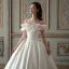 High-end Modest / Simple Ivory Satin Wedding Dresses 2021 Ball Gown Ruffle Off-The-Shoulder Short Sleeve Backless Royal Train Wedding