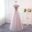 Chic / Beautiful Blushing Pink Bridesmaid Dresses 2018 A-Line / Princess Appliques Bow Lace Backless Floor-Length / Long Wedding Party Dresses