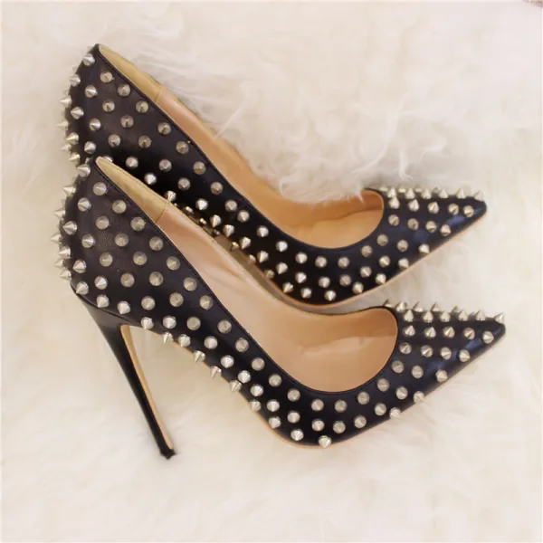Amazing / Unique Black Rave Club Rivet Pumps 2020 Leather 10 cm Stiletto Heels Pointed Toe Pumps