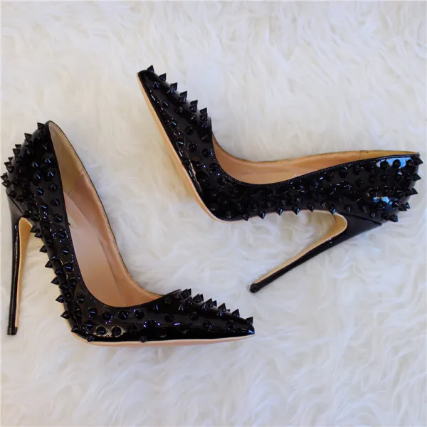 Mode Svarta Karnevalsklubb Nit Pumps 2020 Läder 10 cm Stilettklackar Spetsiga Pumps