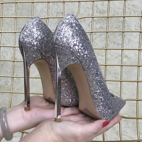 Sparkly Sølv Paljetter Pumps 2020 Aften 12 cm Stiletthæler Spisse Pumps