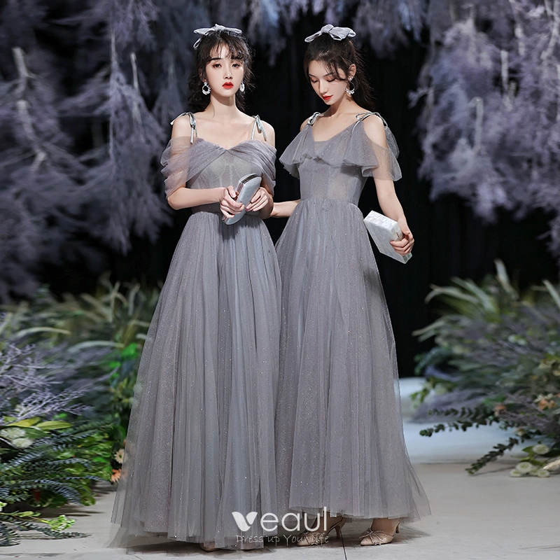 Grey bridesmaid dresses short online