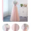 Elegant Pearl Pink Wedding Party Dresses 2018 A-Line / Princess Appliques Lace Bow Backless Floor-Length / Long Bridesmaid Dresses
