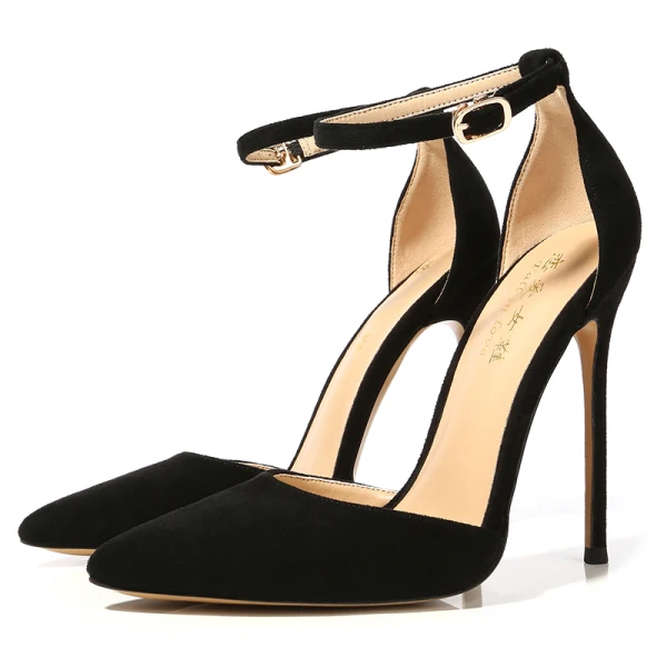 Chic / Belle Noire Vêtement de rue Sandales Femme 2020 Bride Cheville 12 cm Talons Aiguilles À Bout Pointu Sandales