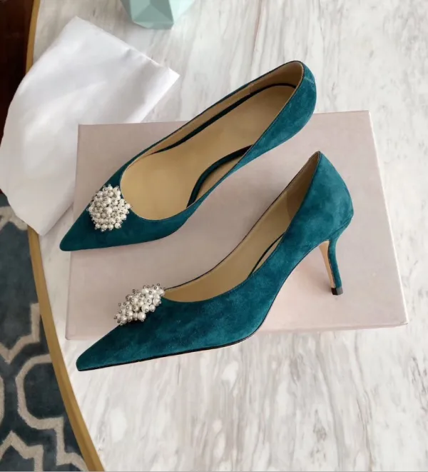 Eleganta Mocka Pärla Hall Pumps 2020 10 cm Stilettklackar Spetsiga Pumps