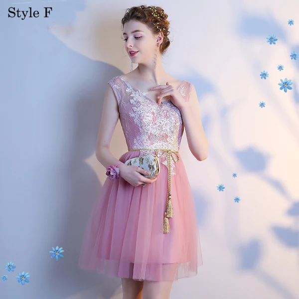 Chic / Beautiful Blushing Pink Bridesmaid Dresses 2018 A-Line / Princess Appliques Lace Bow Backless Short Wedding Party Dresses