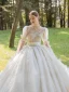 Luxury / Gorgeous Vintage / Retro Medieval Handmade  Beading Ivory Wedding Dresses 2021 Ball Gown Scoop Neck Long Sleeve Sash Bow Lace Flower Pearl Rhinestone Royal Train Wedding