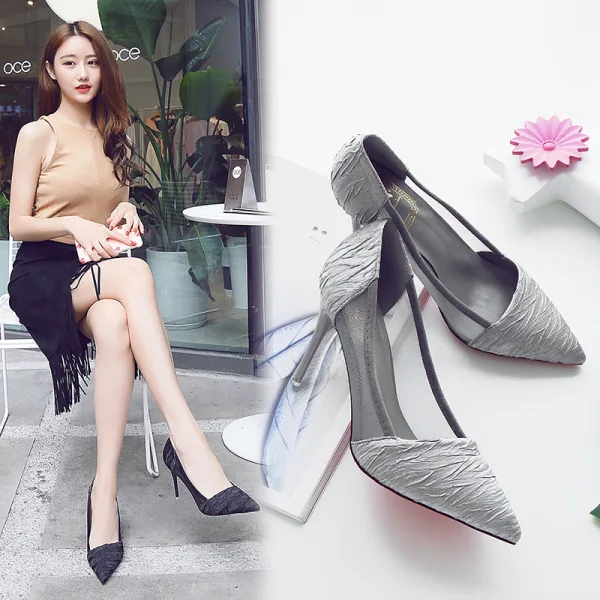 Schöne Beige Strassenmode Plissee Pumps 2020 9 cm Stilettos Spitzschuh Pumps