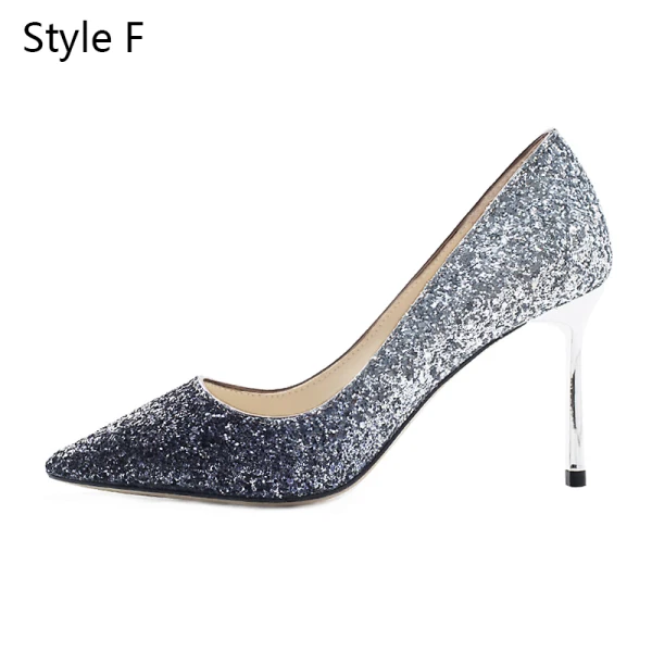 Sparkly Charming Silver Evening Party Leather Sequins Pumps 2020 8 cm Stiletto Heels Pointed Toe Pumps