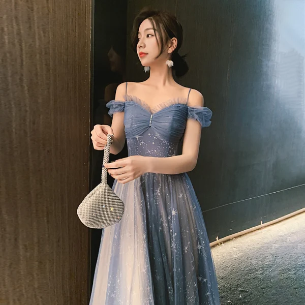 Charming Sky Blue Star Bridesmaid Dresses 2021 A-Line / Princess Spaghetti Straps Lace Sleeveless Backless Floor-Length / Long Bridesmaid Wedding Party Dresses