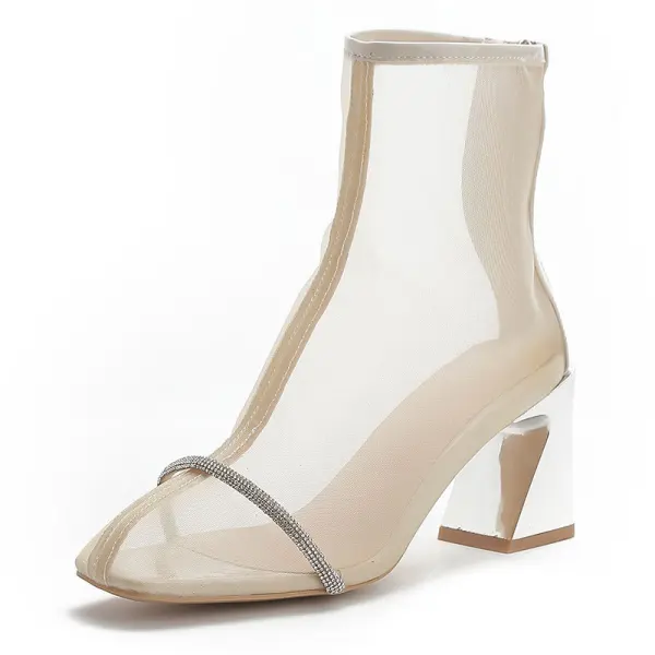 Chic / Beautiful Black Street Wear See-through Womens Sandals 2020 7 cm Thick Heels Pointed Toe Sandals