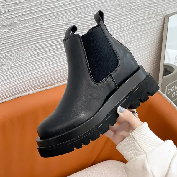 Enkla Aprikos / Beige Casual Läder Platt Pande Zote Toe Stövlar Dam 2020