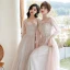 Mode Perle Rose Robe Demoiselle D'honneur 2021 Princesse Encolure Dégagée En Dentelle Fleur Appliques 3/4 Manches Dos Nu Longue Robe Pour Mariage