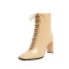 Schlicht Winter Beige Strassenmode Ankle Boots Stiefel Damen 2020 Leder 8 cm Thick Heels Quadratische Zehe Stiefel