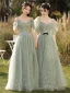 Fashion Sage Green Star Bridesmaid Dresses 2021 A-Line / Princess Scoop Neck Short Sleeve Backless Floor-Length / Long Bridesmaid Wedding Party Dresses