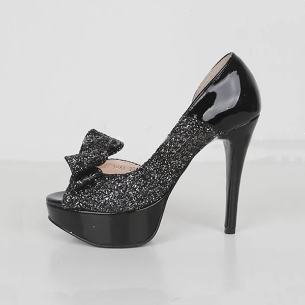 Sparkly Blushing Pink Womens Shoes 2018 Patent Leather Sequins Bow 11 cm Stiletto Heels Open / Peep Toe High Heels