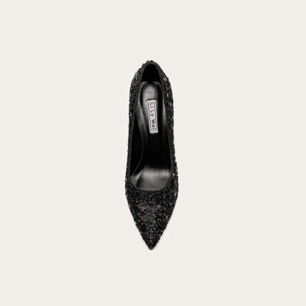 Charmant Noire Soirée Paillettes Escarpins 2021 10 cm Talons Aiguilles Cuir À Bout Pointu Escarpins Talons Hauts