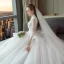 Wedding Dresses Red Zipper Up Appliques Crystal Flower Lace Cathedral Train Lace Tulle High Neck Wedding Fall Spring Summer 3/4 Sleeve Chic / Beautiful Ball Gown 2018