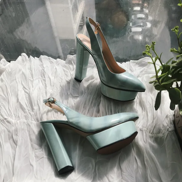 Piękne Białe Przypadkowy Slingback Sandały Damskie 2020 Skórzany 12 cm Grubym Obcasie Szpiczaste Sandały