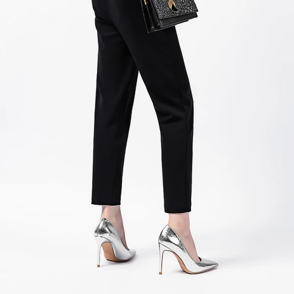 Chic / Beautiful Evening Party Black Leather Pumps 2020 10 cm Stiletto Heels Pointed Toe Pumps