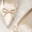Elegant Beige Satin Wedding Shoes 2020 Pearl Rhinestone Bow 10 cm Stiletto Heels Pointed Toe Wedding Pumps
