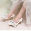 Chic / Belle Blanche Cuir Chaussure De Mariée 2020 Perle Appliques 8 cm Talons Aiguilles À Bout Pointu Mariage Escarpins