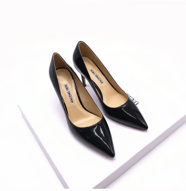 Modest / Simple Black Office OL Leather Pumps 2020 Patent Leather 8 cm Stiletto Heels Pointed Toe Pumps