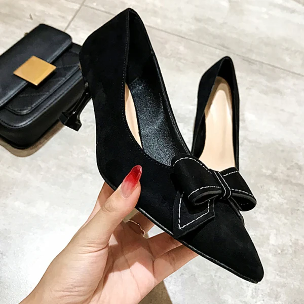 Chic / Beautiful Burgundy Prom Suede Pumps 2020 Leather Bow 6 cm Stiletto Heels Pointed Toe Pumps