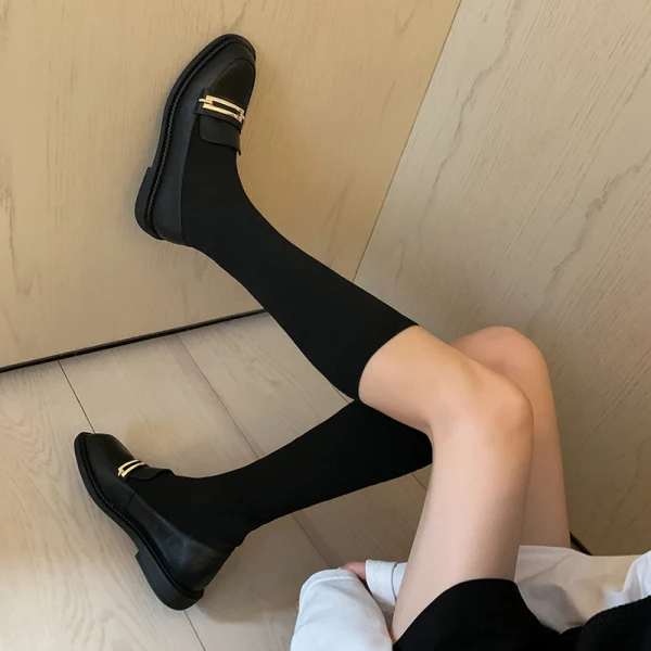 Chic / Beautiful Black Street Wear Ankle Knitting Flat Womens Boots 2020 Leather Round Toe Boots