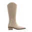 Fashion Beige Street Wear Mid Calf Womens Boots 2020 Leather 4 cm Thick Heels Low Heel Pointed Toe Boots