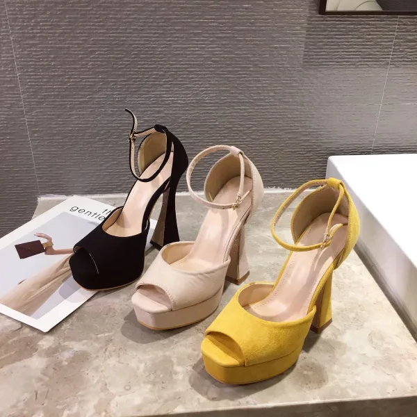 Chic / Beautiful Black Street Wear Ankle Strap Womens Sandals 2020 Polyester 13 cm Stiletto Heels Open / Peep Toe Sandals