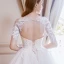 Elegant Champagne Wedding Dresses 2018 Ball Gown Lace Flower Pearl Scoop Neck Backless 1/2 Sleeves Cathedral Train Wedding