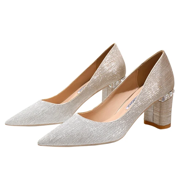 Glitzernden Charmant Farbverlauf Gold Abend Pumps 2020 Glanz Pailletten Strass 6 cm Thick Heels Spitzschuh Pumps