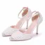Charmant Argenté Chaussure De Mariée 2020 Bride Cheville Perle Faux Diamant 9 cm Talons Aiguilles À Bout Pointu Mariage Talons