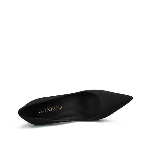 Modest / Simple Black Evening Party Satin Pumps 2020 10 cm Stiletto Heels Pointed Toe Pumps