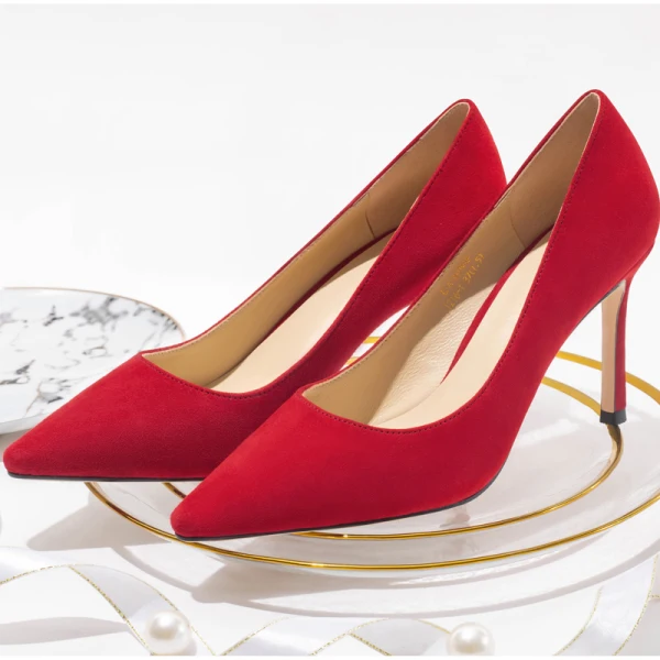 Chic / Beautiful Red Cocktail Party Leather Pumps 2020 8 cm Stiletto Heels Pointed Toe Pumps