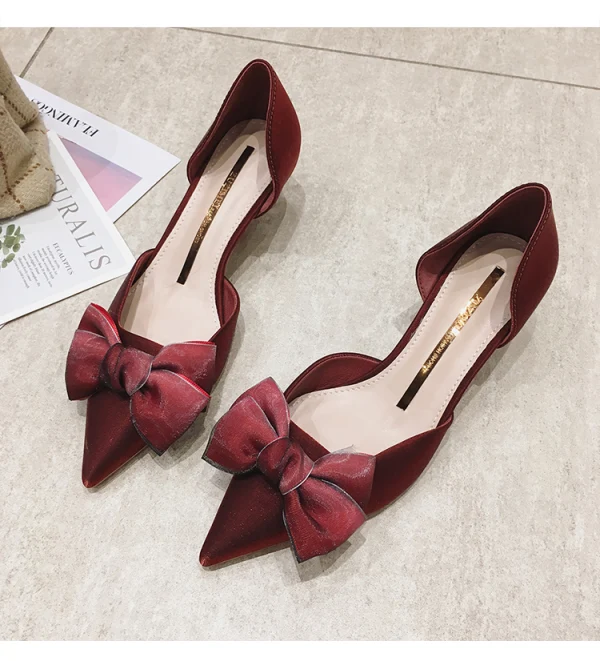 Chic / Beautiful Burgundy Prom Suede Womens Shoes 2020 Leather Bow 4 cm Stiletto Heels Low Heel Pointed Toe Heels