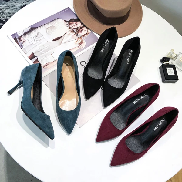 Chic / Beautiful Burgundy Office OL Suede Pumps 2020 Leather 7 cm Stiletto Heels Pointed Toe Pumps